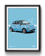 Load image into Gallery viewer, Illustration Fiat 500 Poster in various styles and sizes - Volare Blue