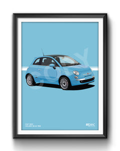 Illustration Fiat 500 Poster in various styles and sizes - Volare Blue