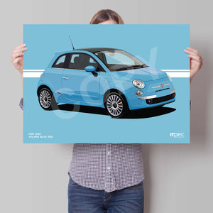 Illustration Fiat 500 Poster in various styles and sizes - Volare Blue