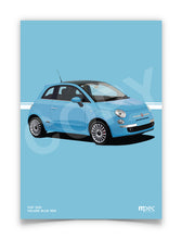 Load image into Gallery viewer, Illustration Fiat 500 Poster in various styles and sizes - Volare Blue
