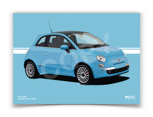 Illustration Fiat 500 Poster in various styles and sizes - Volare Blue