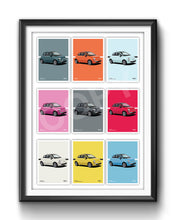 Load image into Gallery viewer, Illustration Fiat 500 Poster in various sizes - 9 colours in one