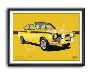 Landscape Illustration Ford Escort Mk 1 Mexico in Daytona Yellow