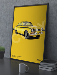 Illustration of 1972 Ford Escort Mk1 Mexico in Daytona Yellow