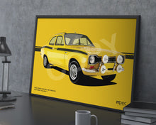 Load image into Gallery viewer, Landscape Illustration Ford Escort Mk 1 Mexico in Daytona Yellow