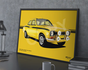 Landscape Illustration Ford Escort Mk 1 Mexico in Daytona Yellow