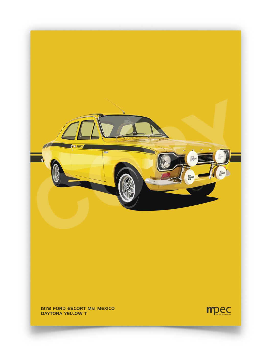 Illustration of 1972 Ford Escort Mk1 Mexico in Daytona Yellow