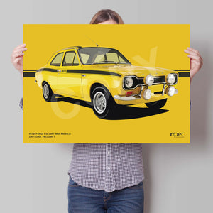 Landscape Illustration Ford Escort Mk 1 Mexico in Daytona Yellow