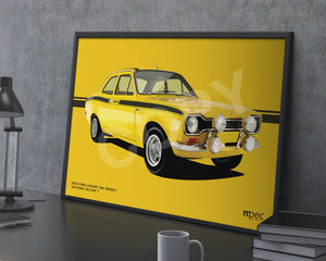 Landscape Illustration Ford Escort Mk 1 Mexico in Daytona Yellow