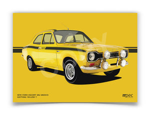 Landscape Illustration Ford Escort Mk 1 Mexico in Daytona Yellow