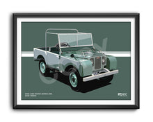 Load image into Gallery viewer, Landscape Illustration 1948 Land Rover Series One Sage Green