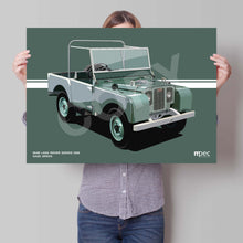 Load image into Gallery viewer, Landscape Illustration 1948 Land Rover Series One Sage Green