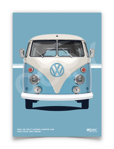 1964 VW Split Screen Camper Van Light Blue and Cream