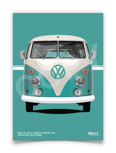 1964 VW Split Screen Camper Van Turquoise and Cream