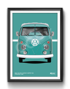 1964 VW Split Screen Camper Van Turquoise L380 Poster