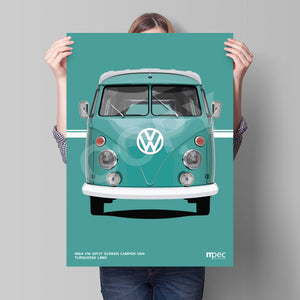 1964 VW Split Screen Camper Van Turquoise L380 Poster