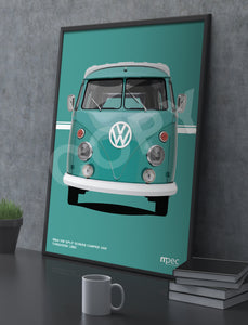 1964 VW Split Screen Camper Van Turquoise L380 Poster