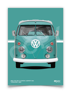 1964 VW Split Screen Camper Van Turquoise L380 Poster