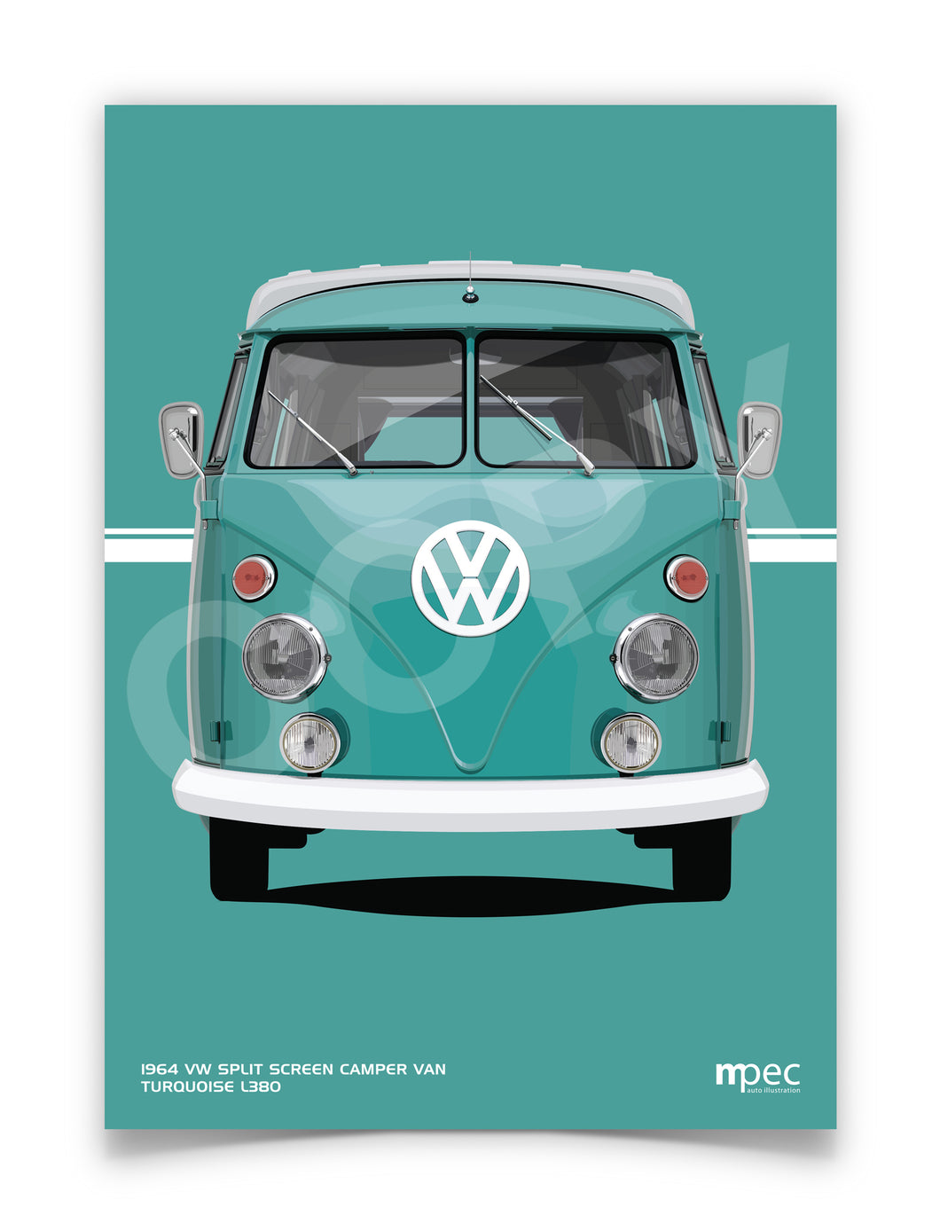 1964 VW Split Screen Camper Van Turquoise L380 Poster