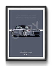 Load image into Gallery viewer, Illustration 2007 Honda S2000 Silverstone Metallic NH360M - Hood Up Text