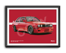 Load image into Gallery viewer, Landscape Illustration 1990 BMW E30 M3 Sport Evolution Brilliant Red 308