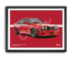 Landscape Illustration 1990 BMW E30 M3 Sport Evolution Brilliant Red 308