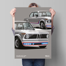 Load image into Gallery viewer, Illustration 1974 BMW 2002 Turbo Polaris Silver - Close-Up Portrait Poster
