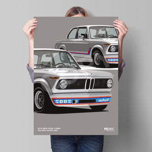 Illustration 1974 BMW 2002 Turbo Polaris Silver - Close-Up Portrait Poster