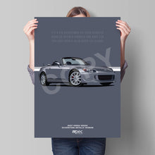 Load image into Gallery viewer, Illustration 2007 Honda S2000 Silverstone Metallic NH360M - Hood Down Text
