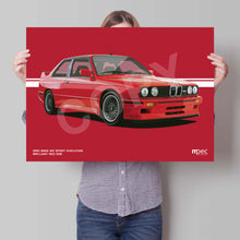 Load image into Gallery viewer, Landscape Illustration 1990 BMW E30 M3 Sport Evolution Brilliant Red 308