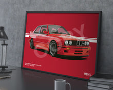 Load image into Gallery viewer, Landscape Illustration 1990 BMW E30 M3 Sport Evolution Brilliant Red 308