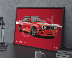 Landscape Illustration 1990 BMW E30 M3 Sport Evolution Brilliant Red 308