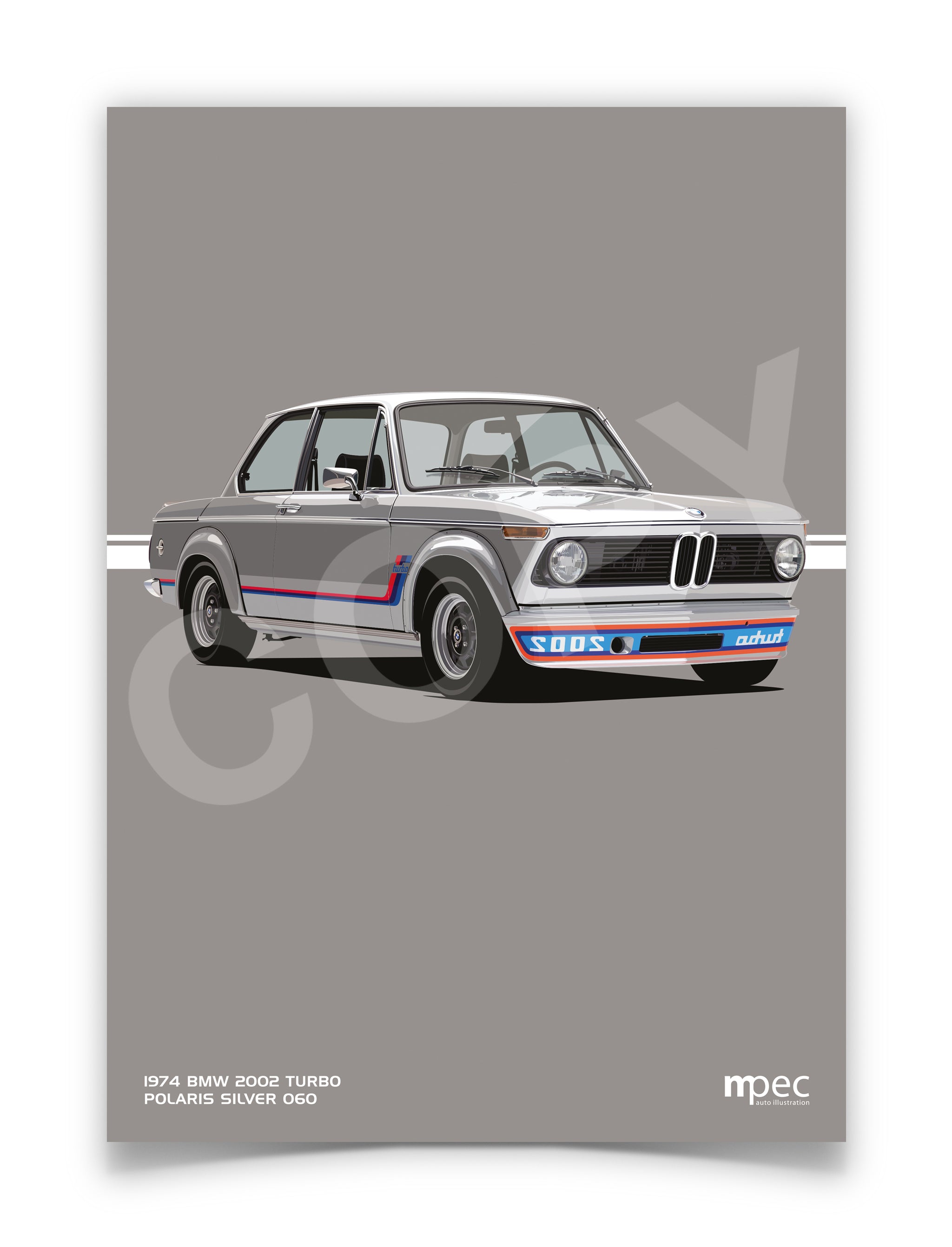 Illustration 1974 BMW 2002 Turbo Polaris Silver – mpecautoillustration