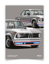 Load image into Gallery viewer, Illustration 1974 BMW 2002 Turbo Polaris Silver - Close-Up Portrait Poster