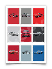 Load image into Gallery viewer, Illustration of nine Classic BMWs in one Poster