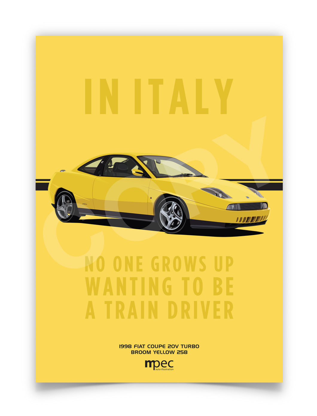 Illustration Advert of 1998 Fiat Coupe 20V Turbo Broom Yellow 258