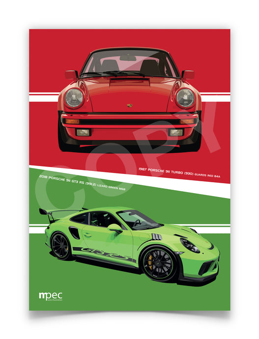 Illustration Combined Porsche 911 Turbo and GT3 RS