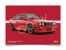 Load image into Gallery viewer, Landscape Illustration 1990 BMW E30 M3 Sport Evolution Brilliant Red 308