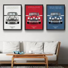 Load image into Gallery viewer, Illustration The Italian Job 1969 Austin Mini Cooper S - Red Quote
