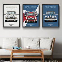 Load image into Gallery viewer, The Italian Job (Red/White/Blue) 1969 Austin Mini Cooper S Modern Wall Art Print Quote