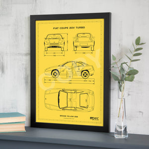 A3 Fiat Coupe Technical Illustration Poster - Choice of colours