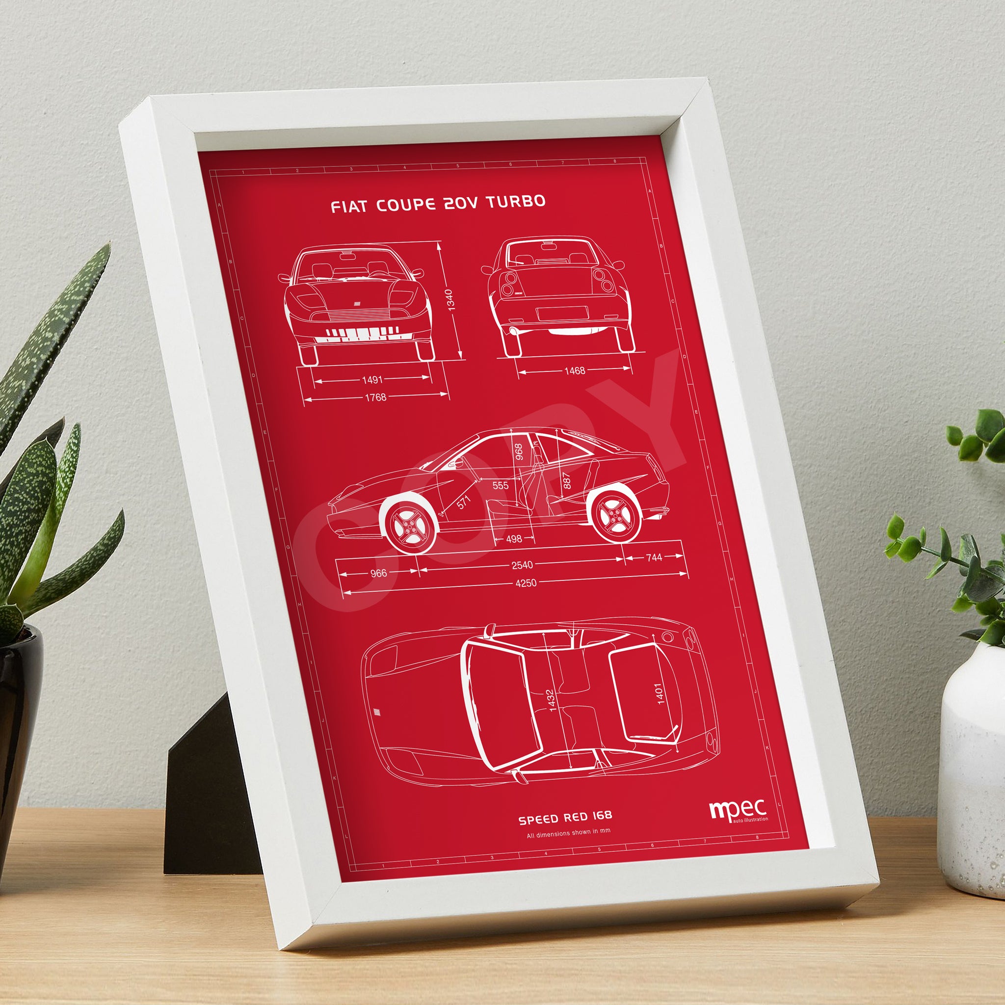 A4 Fiat Coupe Technical Illustration Poster - Choice of colours ...