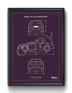 A3 BMW Z3 2.8 Technical Illustration Poster - choice of colours