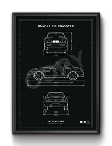 A4 BMW Z3 2.8 Technical Illustration Poster - choice of colours