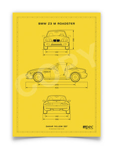 A4 BMW Z3 M Technical Illustration Poster - choice of colours