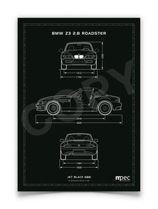 A4 BMW Z3 2.8 Technical Illustration Poster - choice of colours