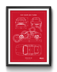 Large Fiat Coupe Technical Illustration Poster - Choice of colours