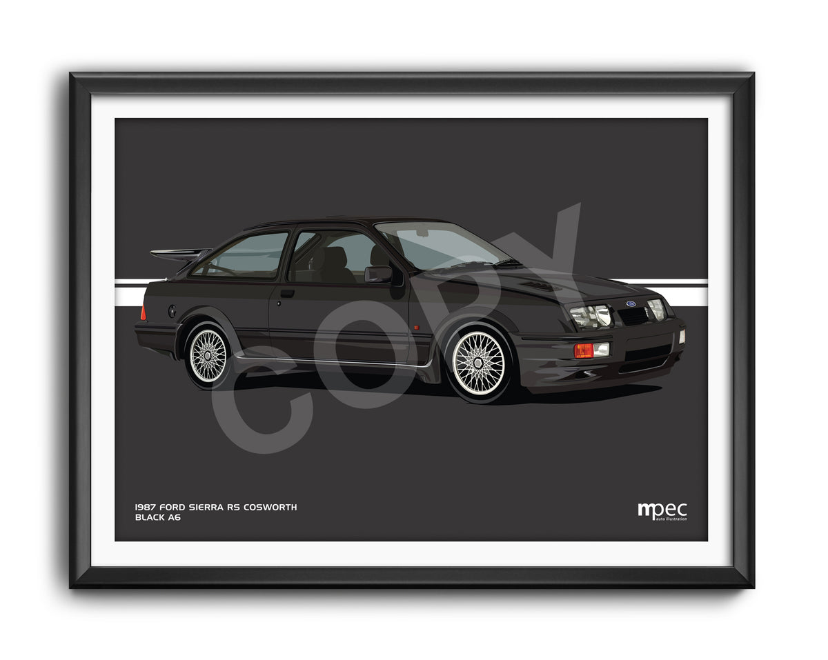Landscape Illustration 1987 Ford Sierra RS Cosworth Black A6 ...