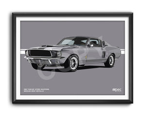 Landscape Illustration 1967 Shelby GT350 Mustang Medium Gray Metallic