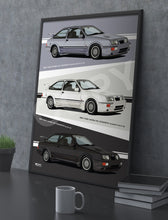 Load image into Gallery viewer, Combined Illustration 1987 Ford Sierra RS Cosworths, Blue, Black &amp; White
